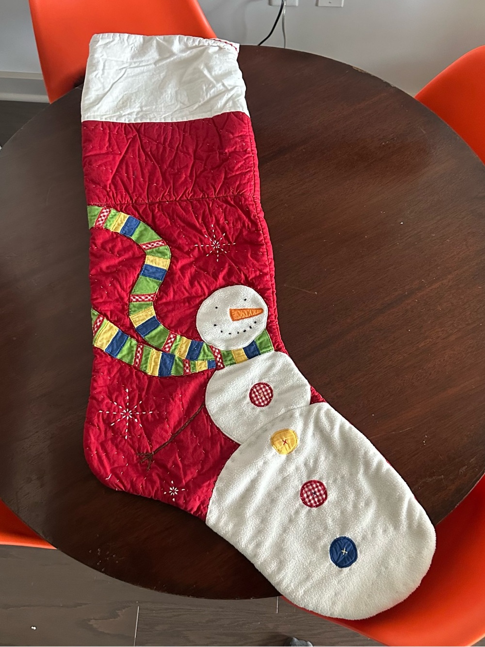 Large Pottery Barn Kids Red Gingham Snowman Christmas Stocking 35” Holiday Decor